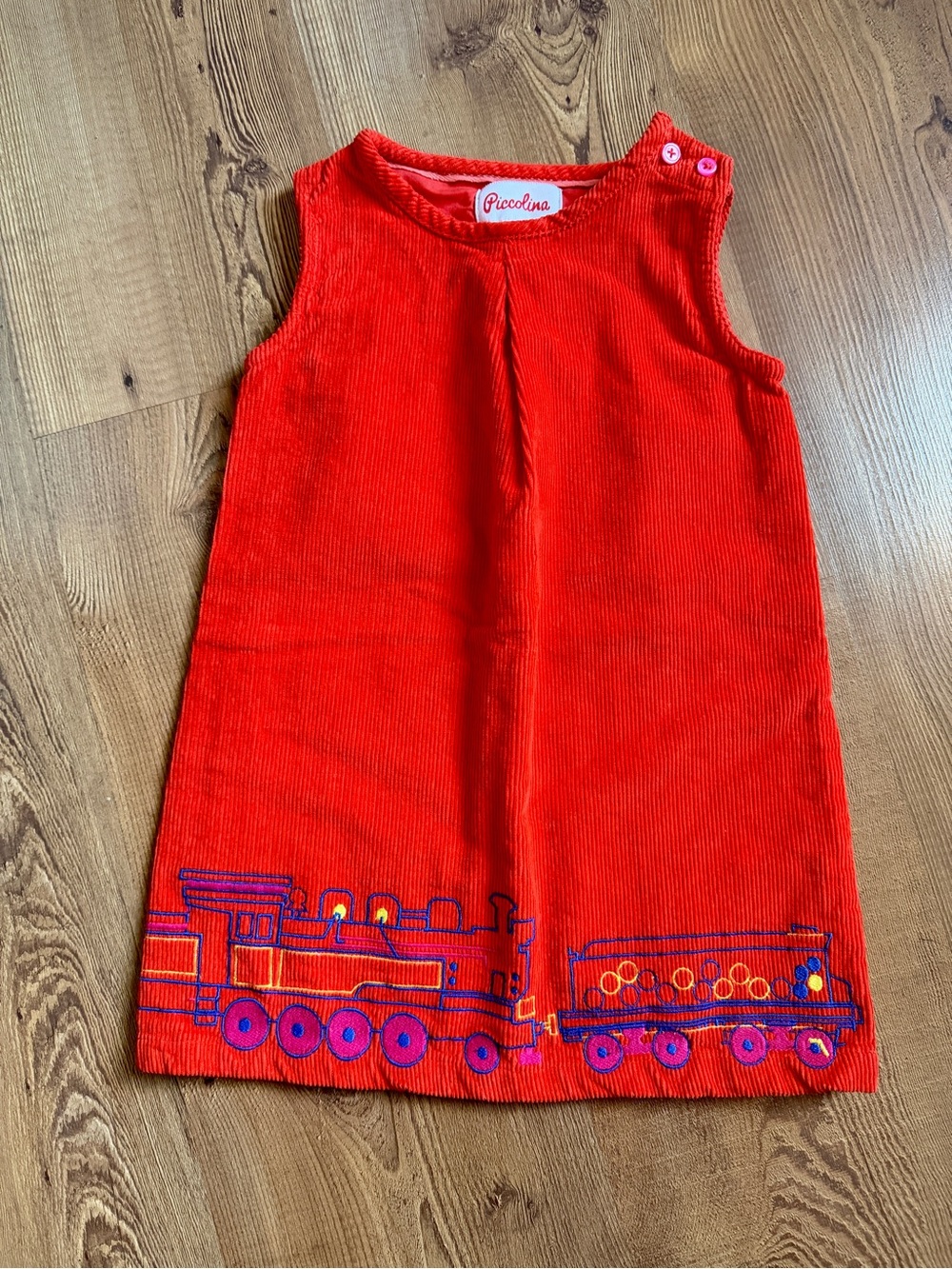 Piccolina Red Corduroy Train A-Line Kids Dress